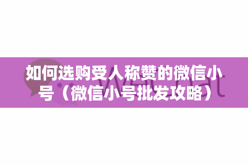 如何选购受人称赞的微信小号（微信小号批发攻略）